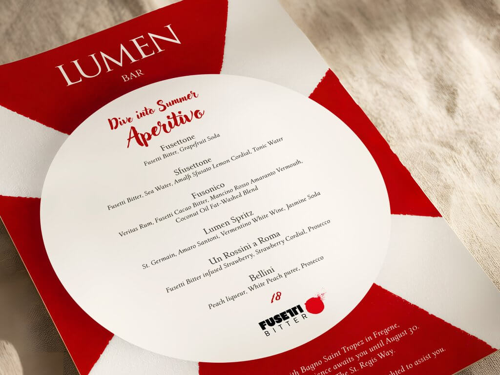 Cerchio del menù «Dive into Summer Aperitivo», Lumen Garden, Lion Brand